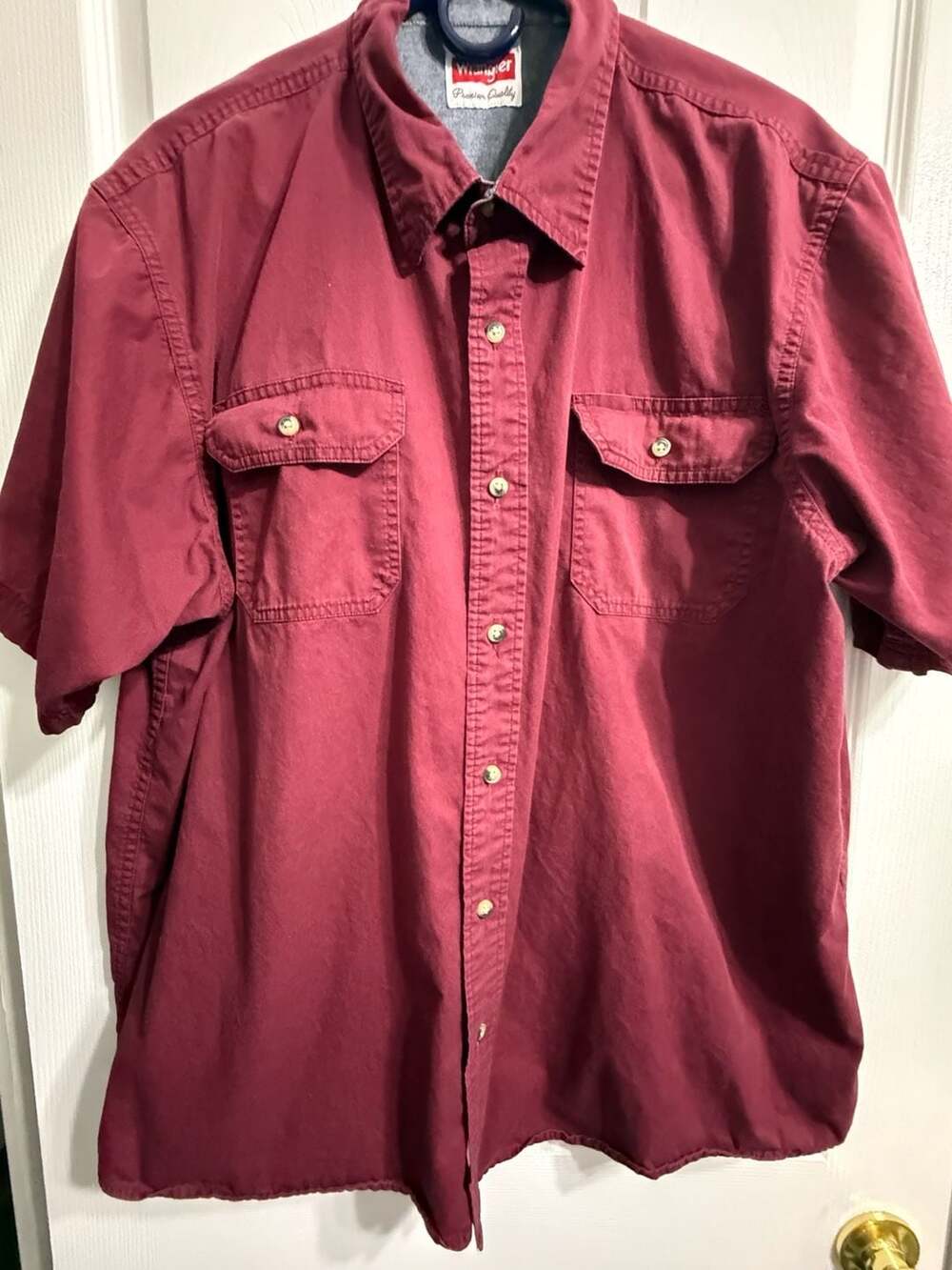 Wrangler Premium Quality Mens Short Sleeve Button Up Shirt Maroon XL 100% Cotton